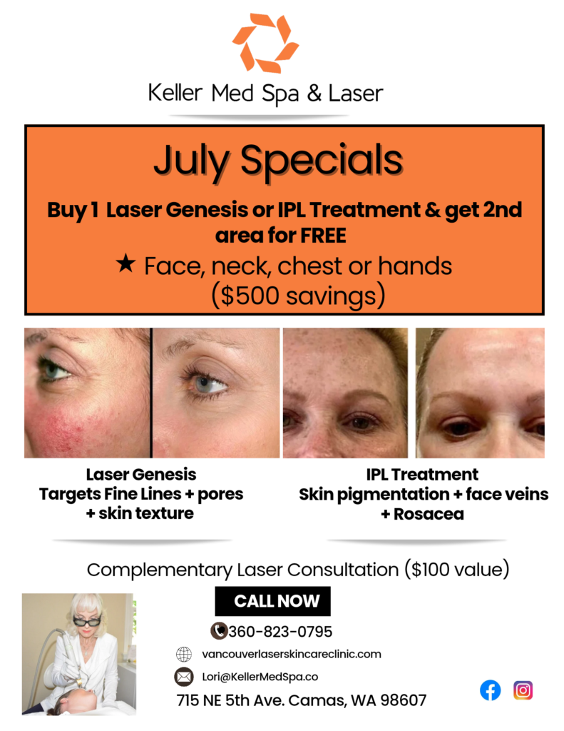 Buy 1 Laser Genesis or IPL Treatment and Get a Second Area Free. Face, neck, chest, or hands ($500 savings)