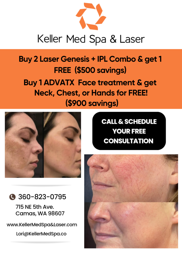 Buy 2 Laser Genesis + IPL Combo & get 1 FREE ($500 savings). Buy 1 ADVATX Face treatment & get Neck, Chest, or Hands for FREE! ($900 savings)