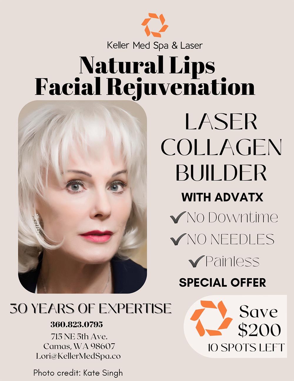 Natural Lips Facial Rejuvenation LASER COLLAGEN BUILDER WITH ADVATX. No Downtime. NO NEEDLES. Painless. SPECIAL OFFER: Save $200 10 SPOTS LEFT